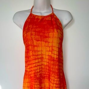 No Boundaries Orange Gator Print Backless Halter Dress.